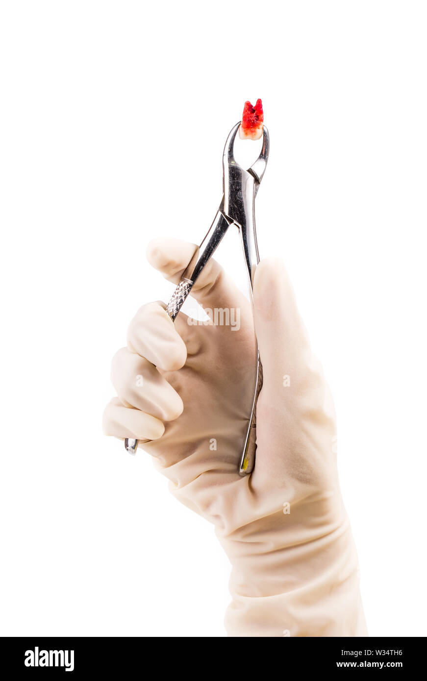 dentists hands with rubber protective gloves holding dental tools oral