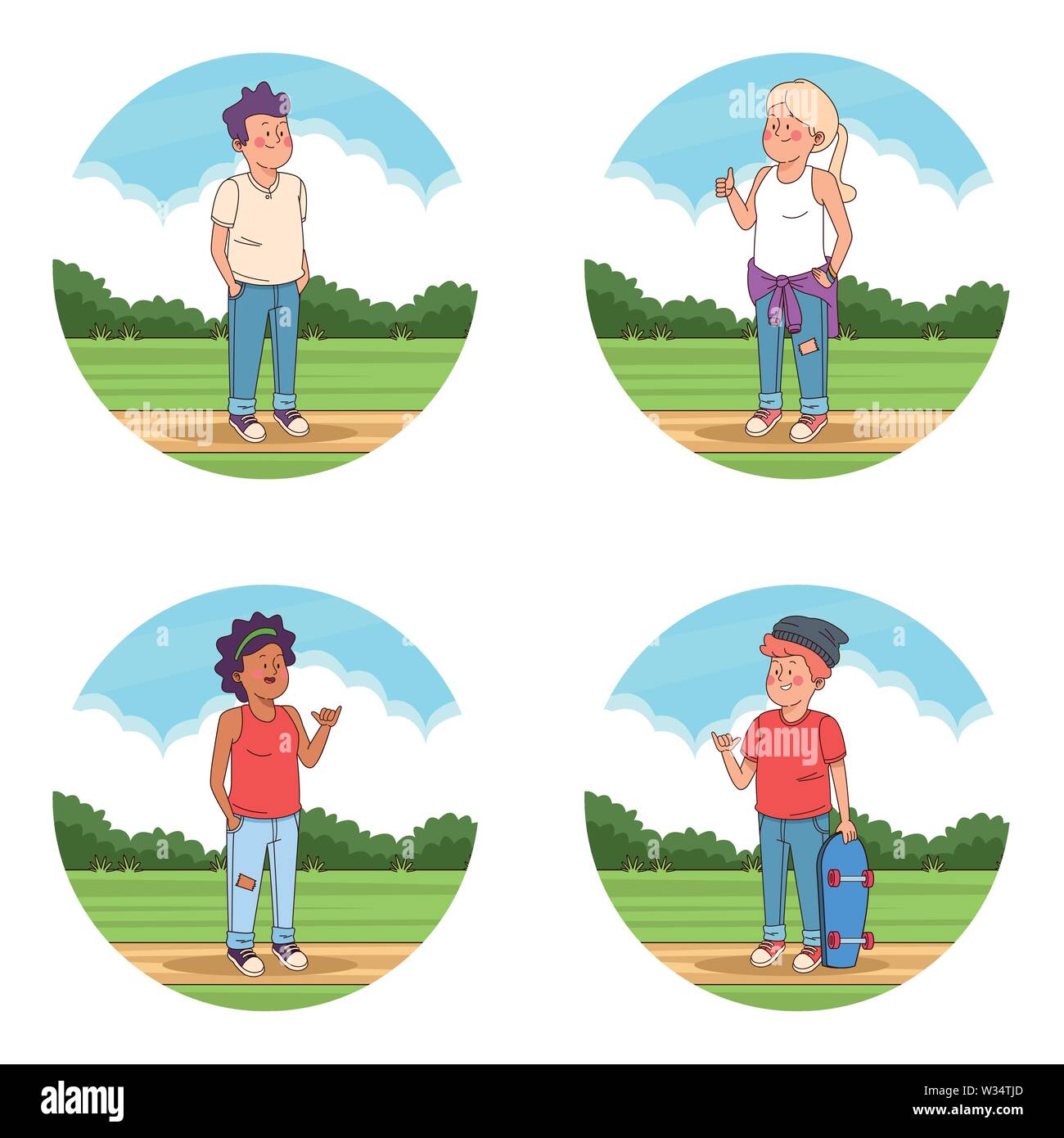 Teenagers friends at park cartoons Stock Vector Image & Art - Alamy