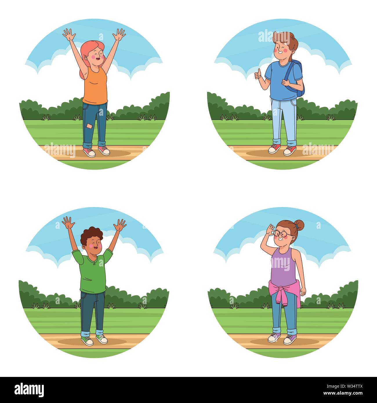 Teenagers friends at park cartoons Stock Vector Image & Art - Alamy