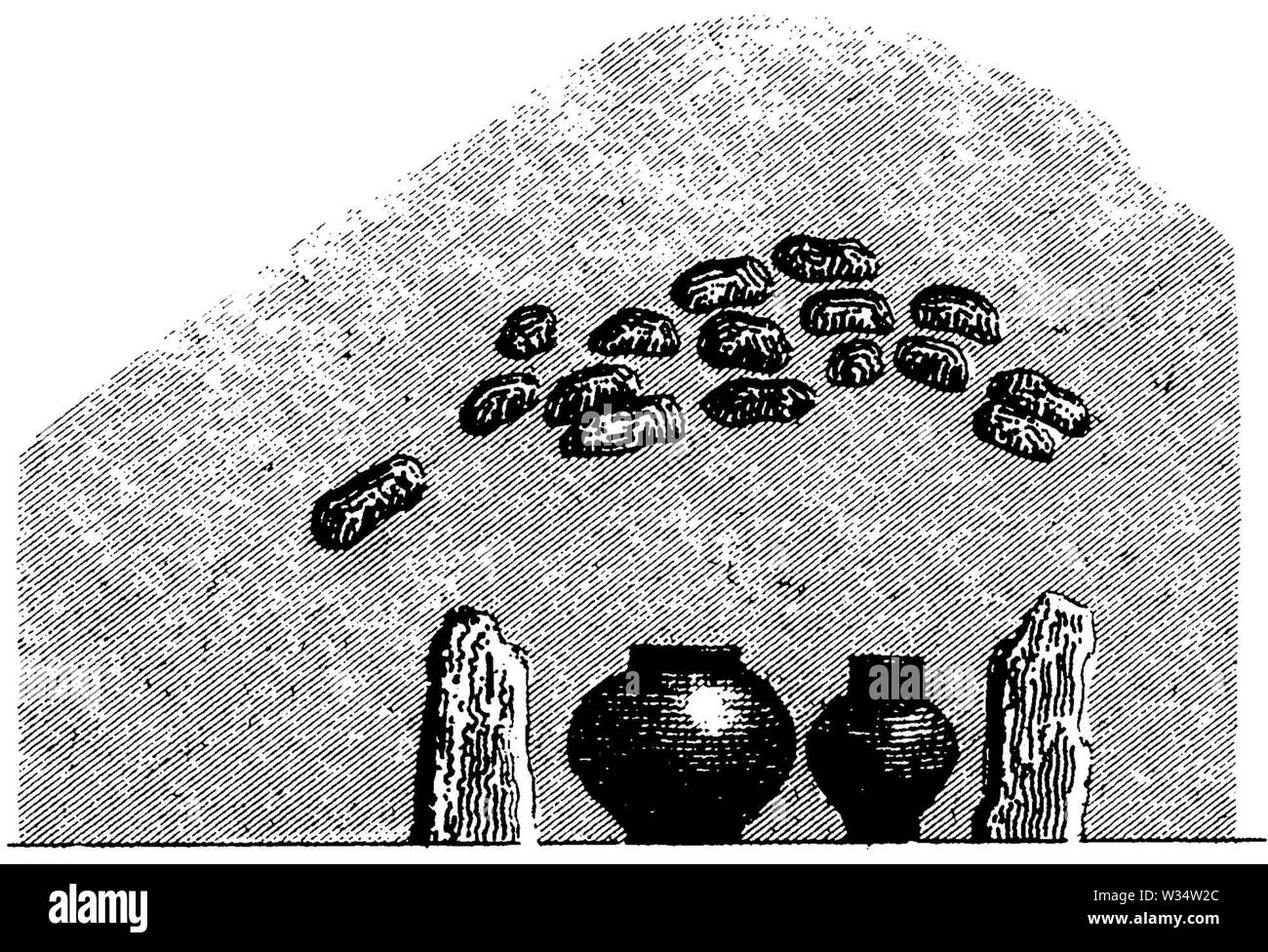 Hill grave with ash urns, ,  (cultural history book, 1875) Stock Photo