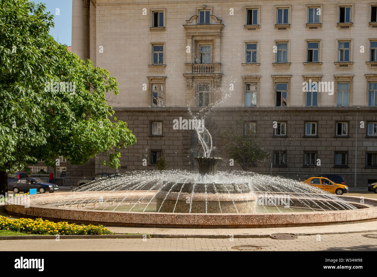 Fountain at Atanas Burov Square, Sofia, Bulgaria Stock Photo