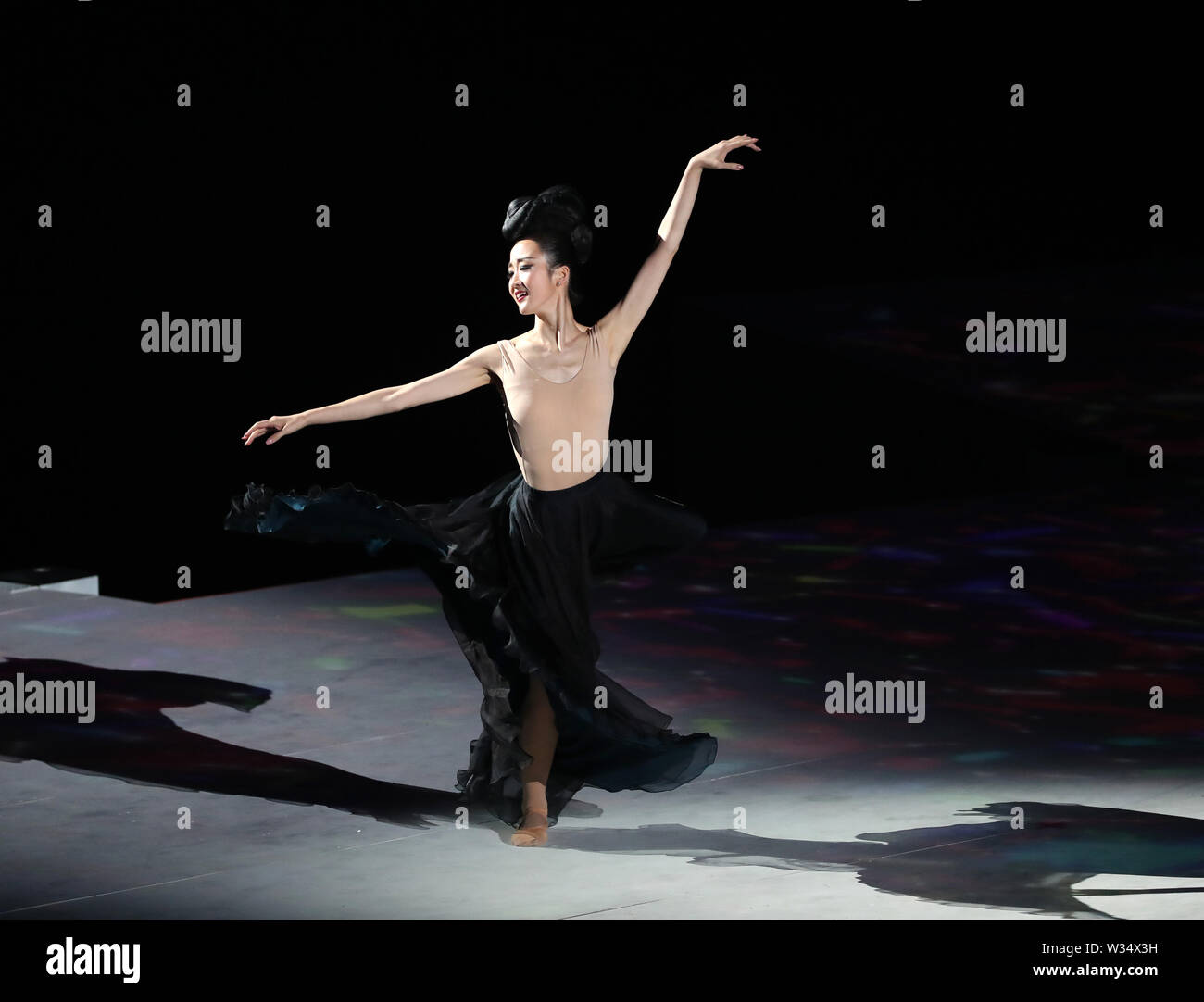 Gwangju, South Korea. 12th July, 2019. An artist performs at the opening ceremony of the FINA World Championships in Gwangju, South Korea, July 12, 2019. Credit: Li Gang/Xinhua/Alamy Live News Stock Photo