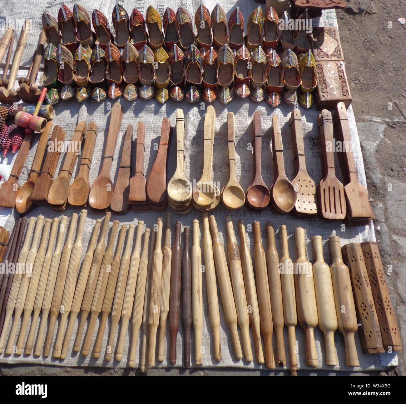 Kitchen Utensils made of wood/India Stock Photo Alamy