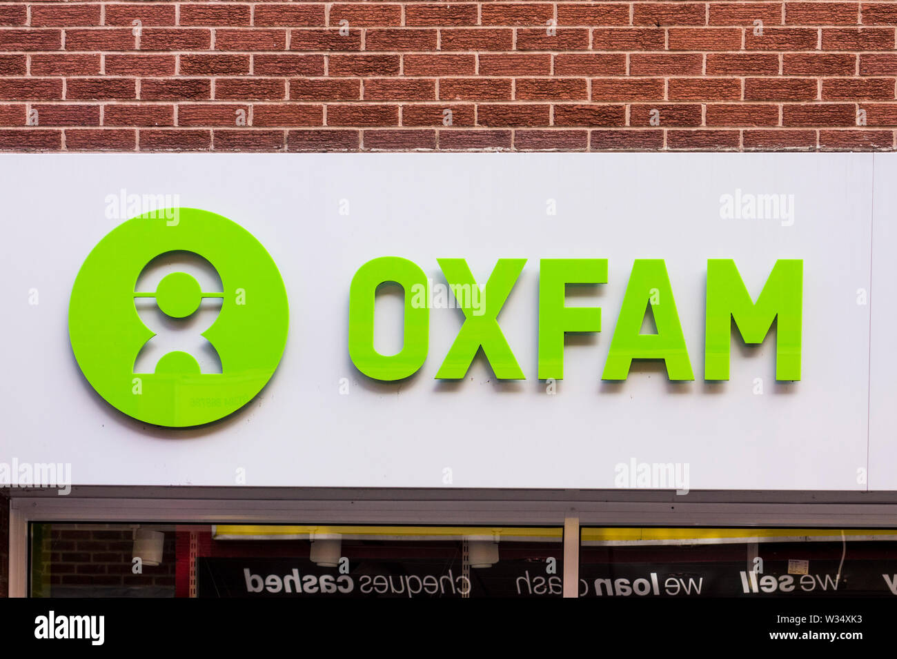 Oxfam sign, Stourbridge, West Midlands, UK Stock Photo