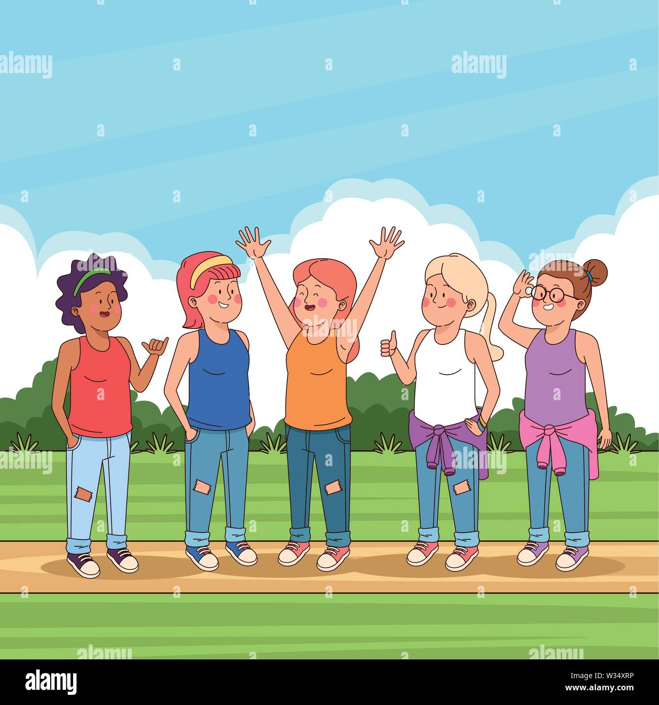 Teenagers friends in the park cartoons Stock Vector Image & Art - Alamy