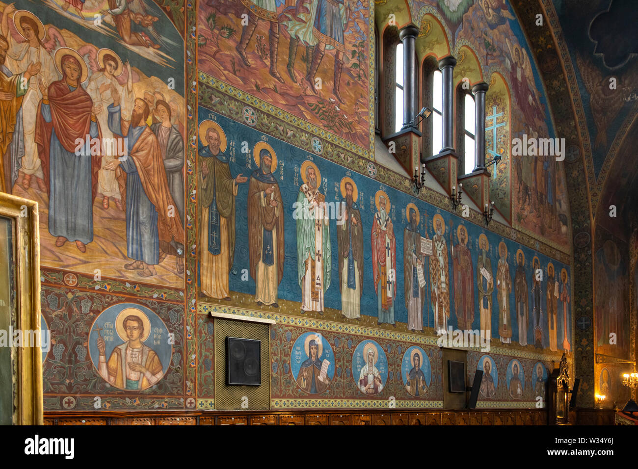 Wall Murals in St Kyriaki Cathedral Church, Sofia, Bulgaria Stock Photo