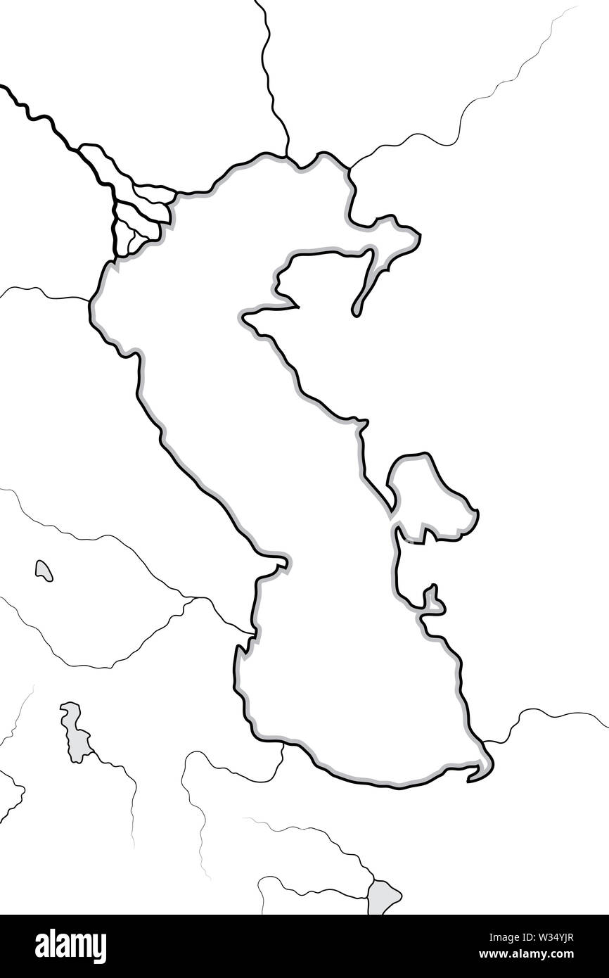 Map of The CASPIAN SEA basin: Central Asia, Caspian Sea & Azerbaïdjan, Atropatene, Hyrcania, Persia, Iran, Turkmenistan, Kazakhstan. Stock Photo
