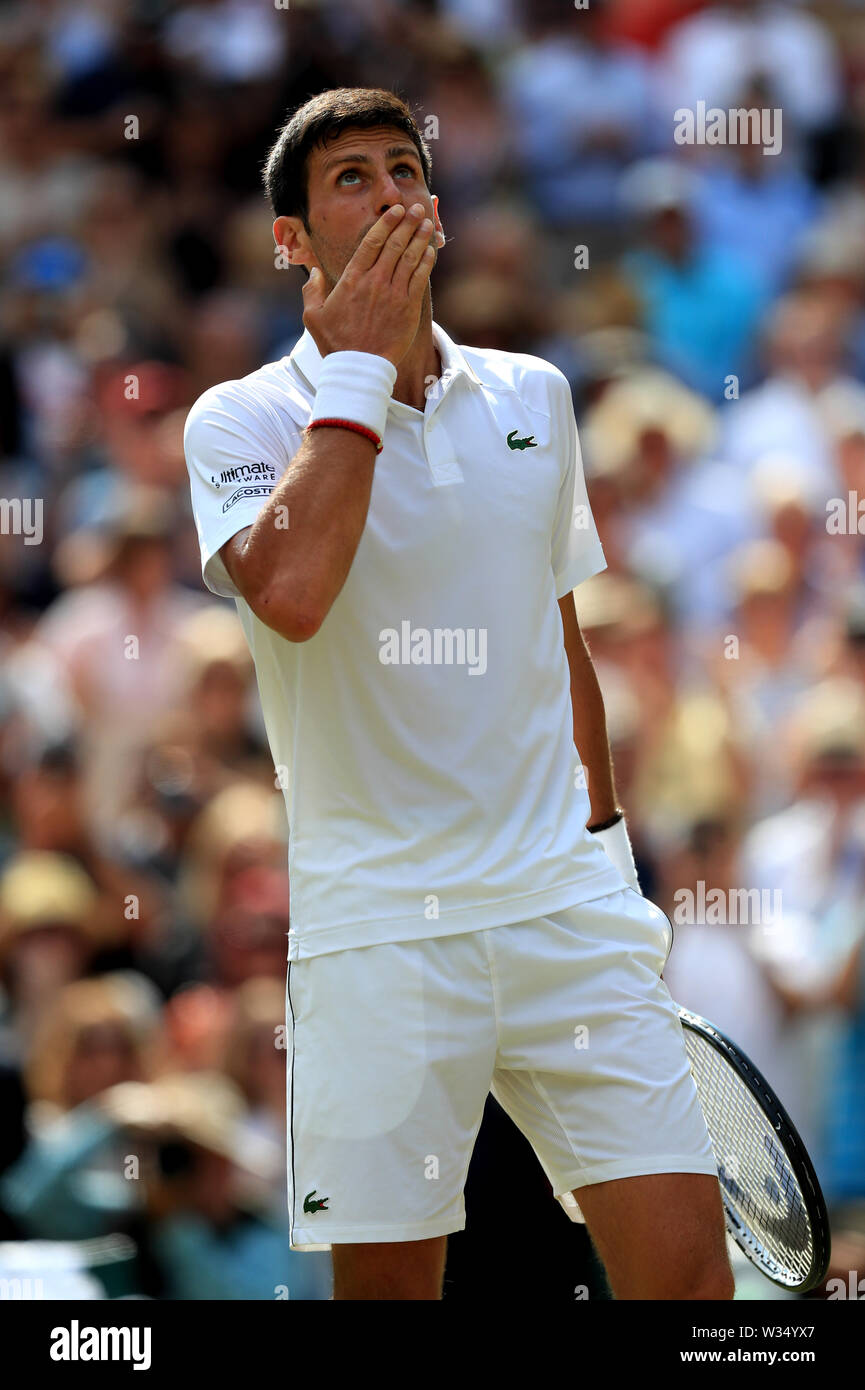 Novak Djokovic celebrates his victory over Roberto Bautista Agut on day