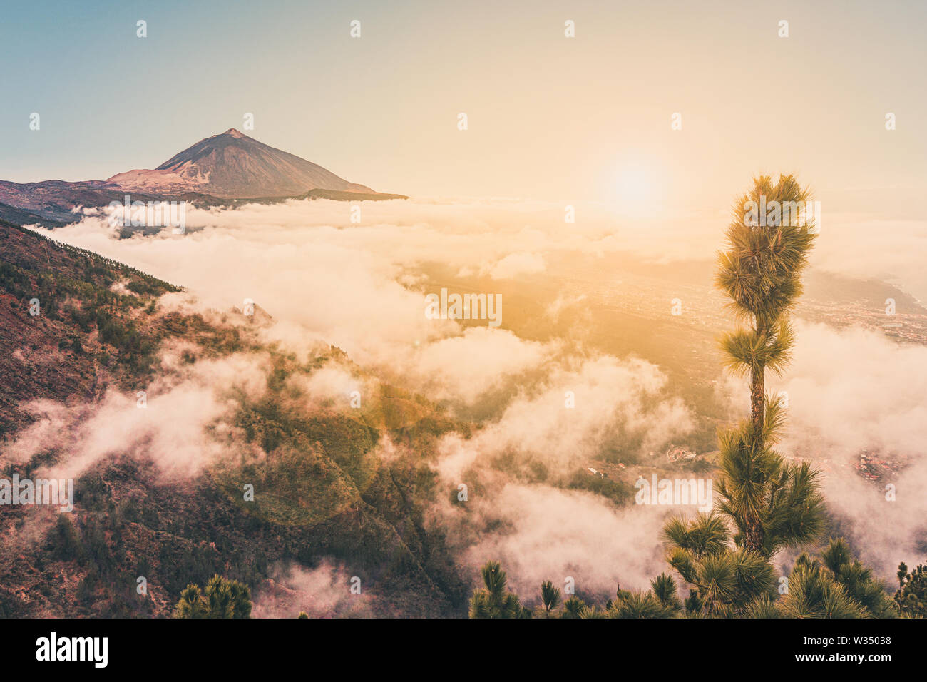 pico del teide, mountain summit above the clouds, Tenerife, Spain Stock Photo