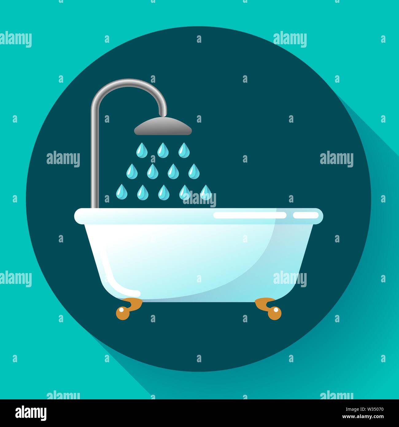 Bathtub with shower flat icon vector. Water treatments, take a bath or