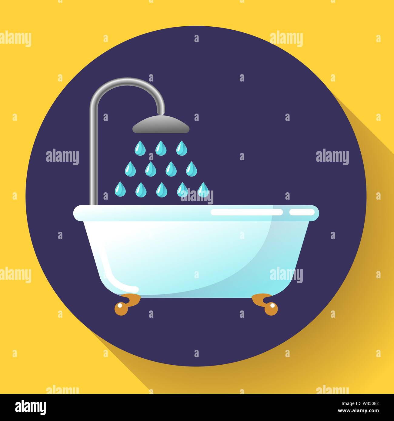 Bathtub with shower flat icon vector. Water treatments, take a bath or