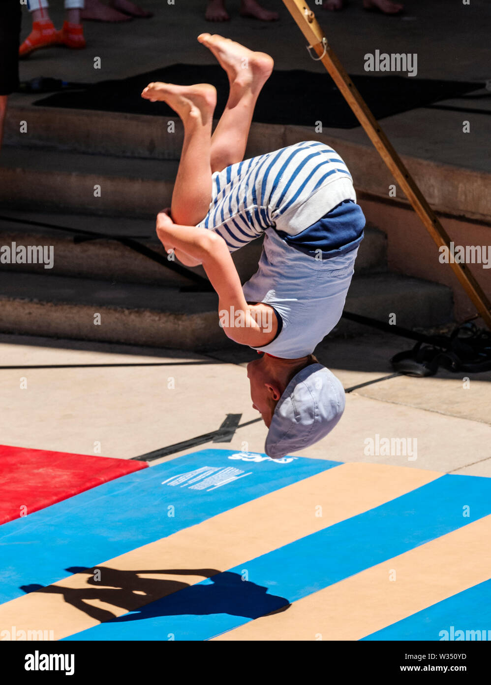 Children performing gymnastics; Fourth of July performance; Salida Circus; Salida; Colorado; USA Stock Photo