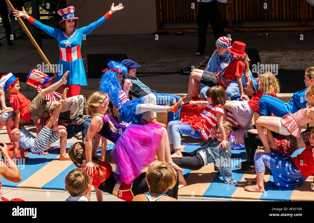 Children performing gymnastics; Fourth of July performance; Salida Circus; Salida; Colorado; USA Stock Photo