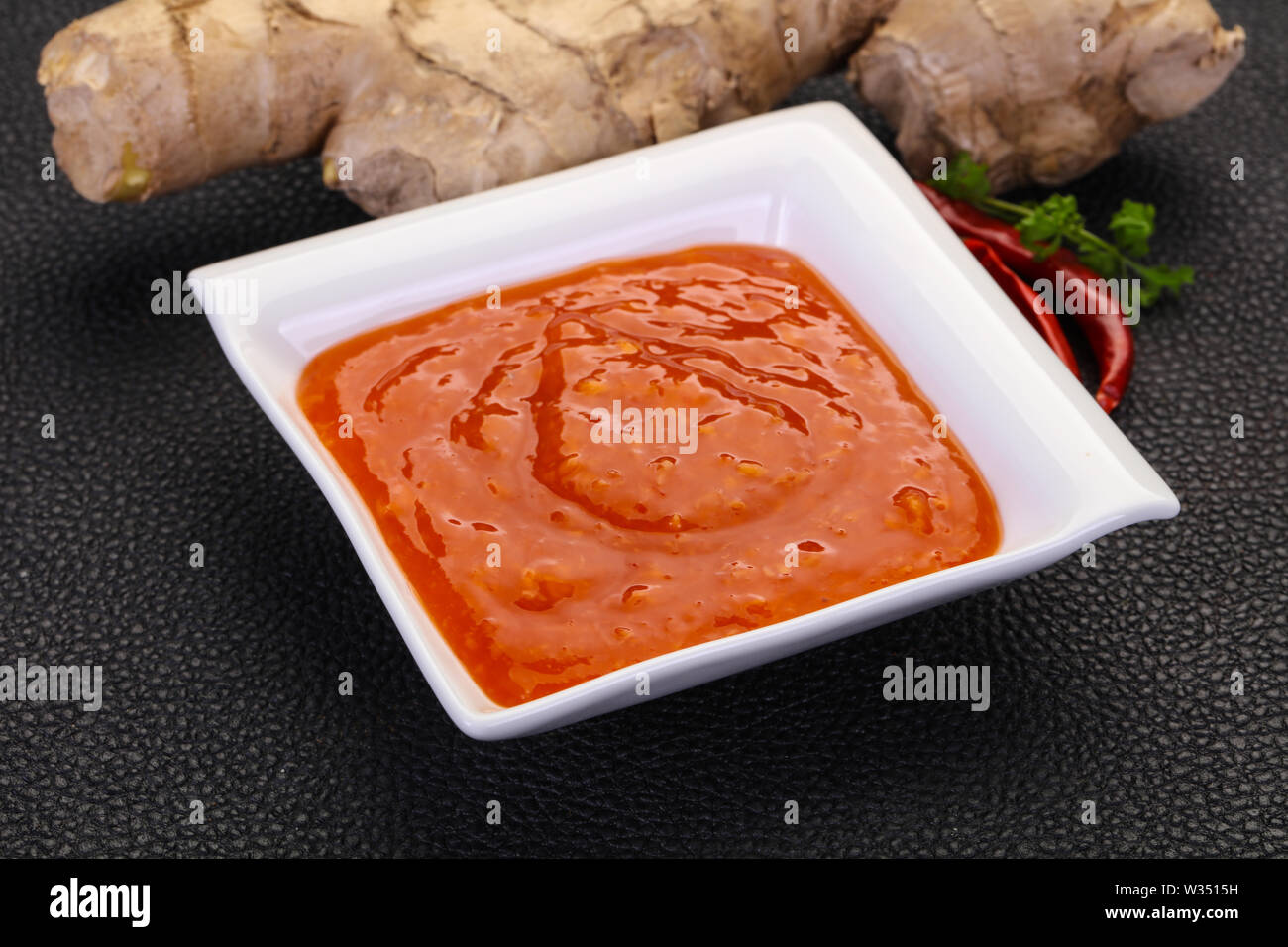 Ginger chili sauce with root and pepper Stock Photo Alamy