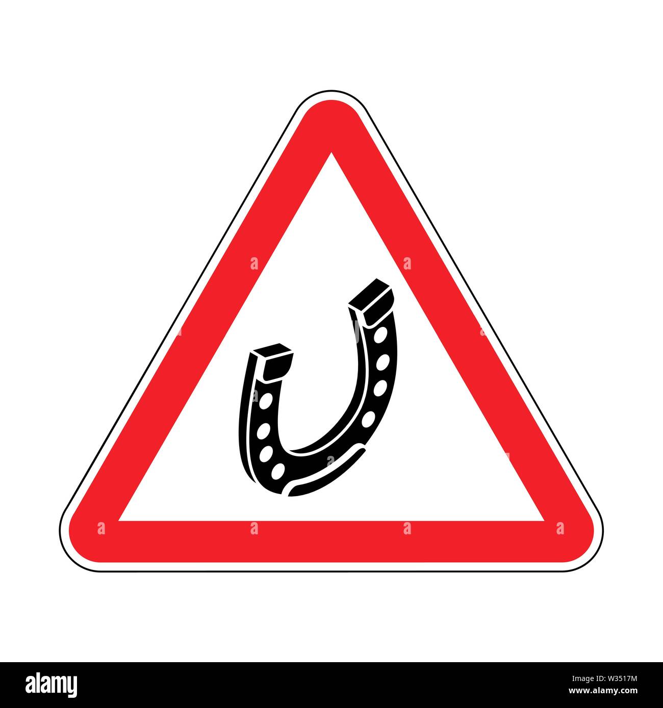 Attention Horseshoe. Caution Good luck symbol. Red triangle road sign