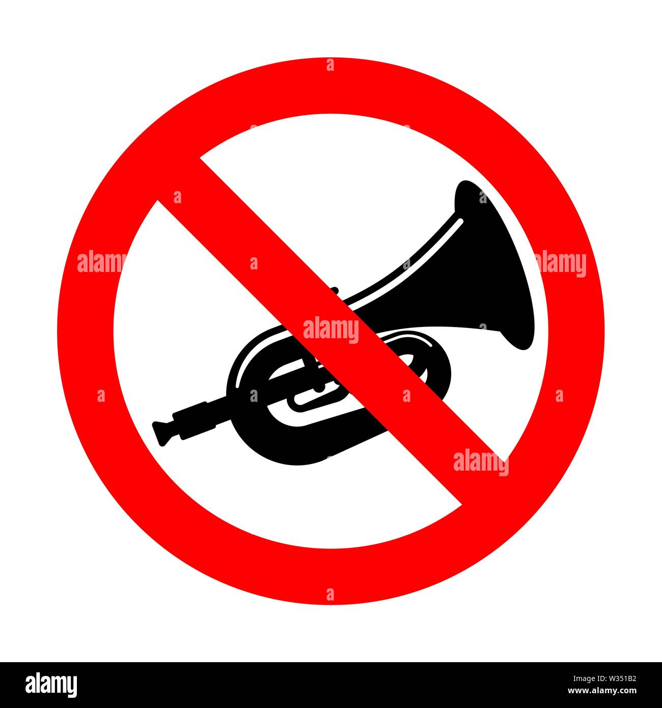 Stop beep Trumpet isolated. Ban hooter. Red prohibition road sign Stock Vector