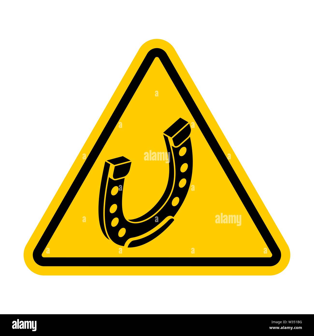 Attention Horseshoe. Caution Good luck symbol. yellow triangle road