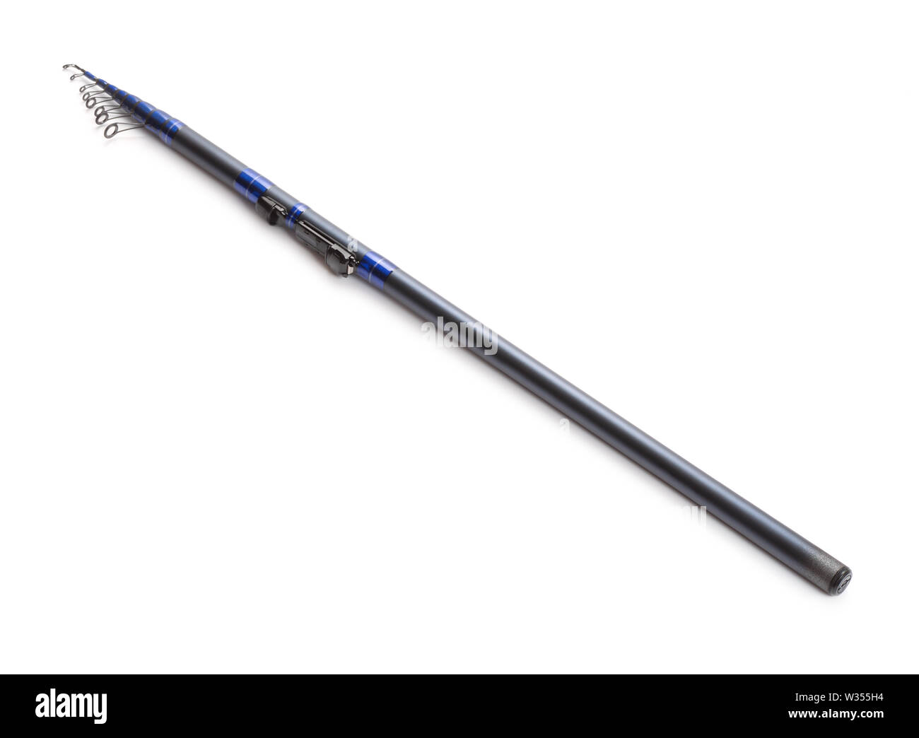 Folded carbon fiber telescopic fishing rod isolated on white Stock Photo