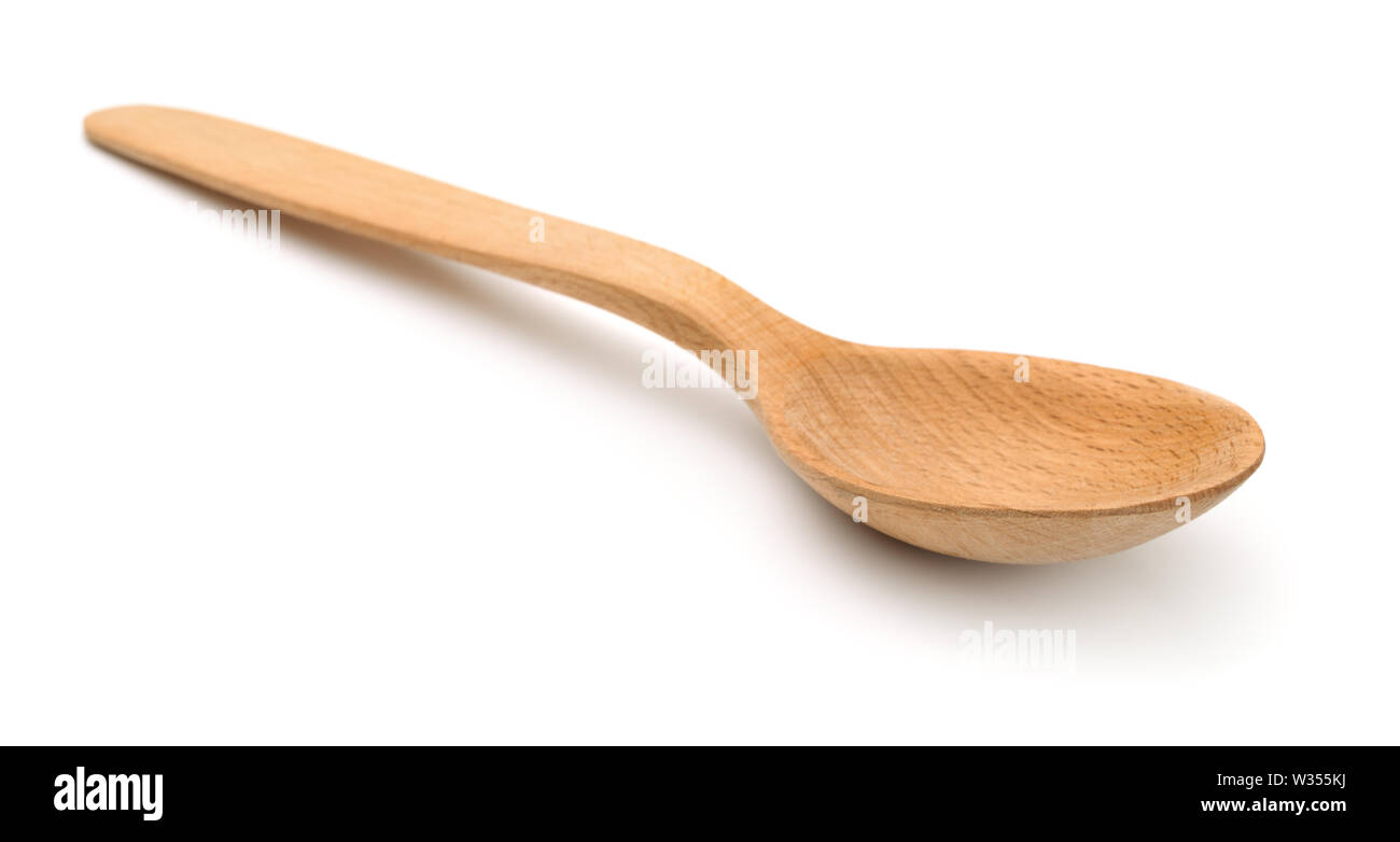 Empty wooden spoon isolated on white Stock Photo