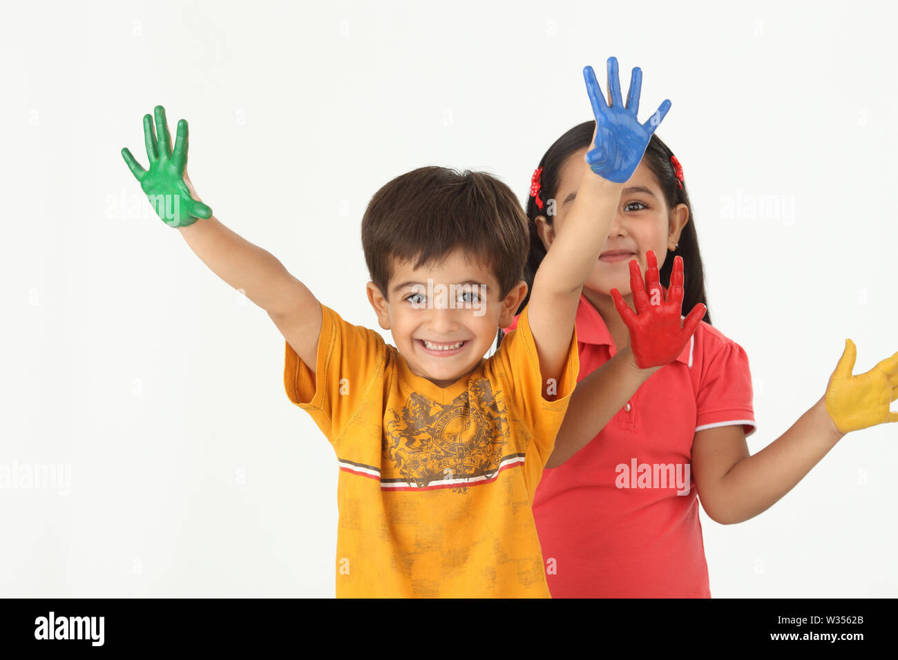 Indian Child Color Hand Portrait of two Indian children with painted hands Stock Photo - Alamy