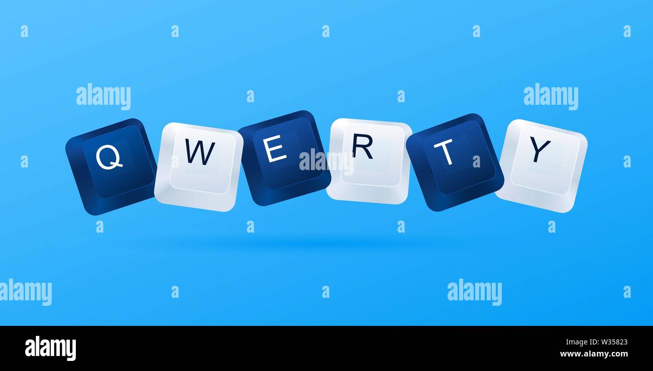 Weak password QWERTY concept. QWERTY word written with computer buttons. Most popular weak easy password. Computer keyboard keys on a blue background. Stock Vector