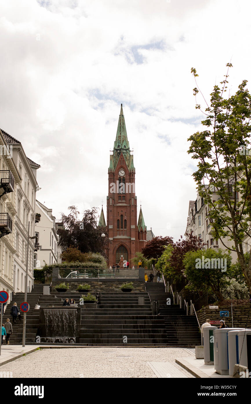 St John's Church (Johanneskirken) on Sydnesplassen, a Gothic revival Catholic church in Bergen, Norway. Stock Photo
