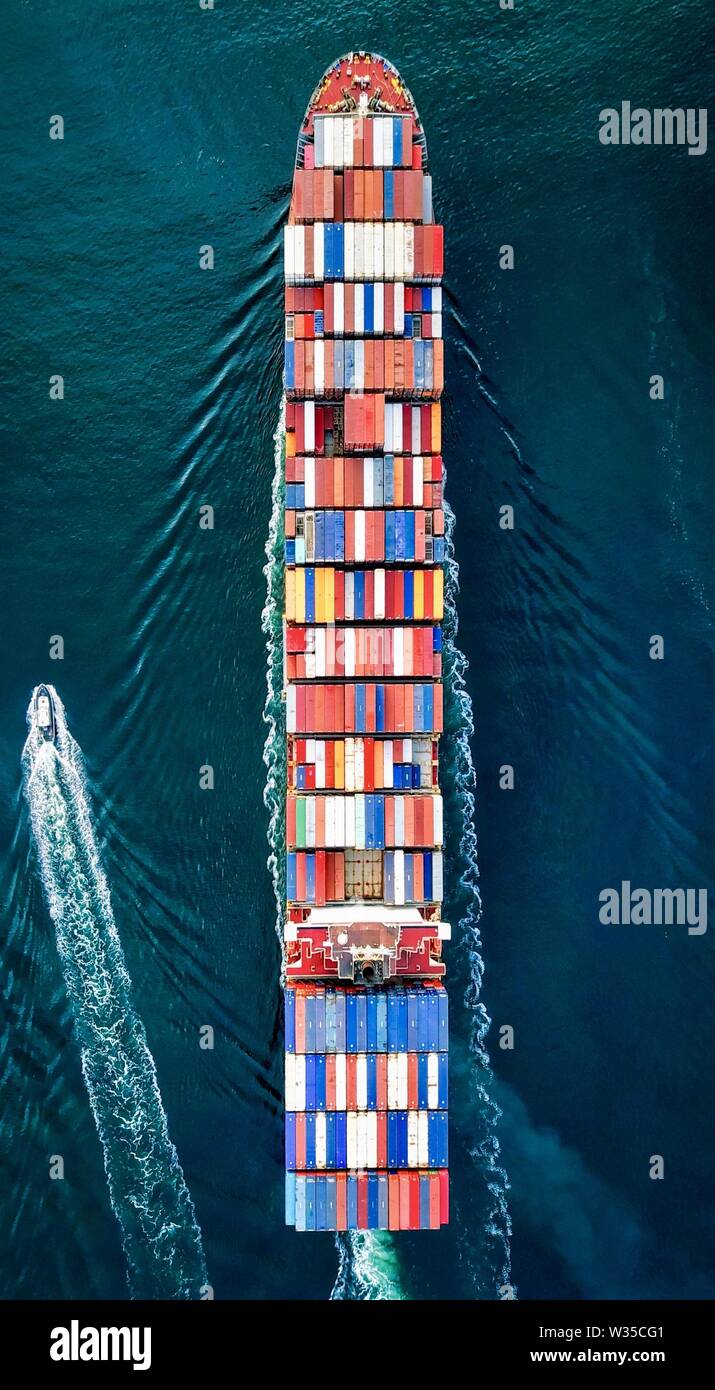 Overhead shot of a large container carrier ship on the water with beautiful textures Stock Photo Alamy