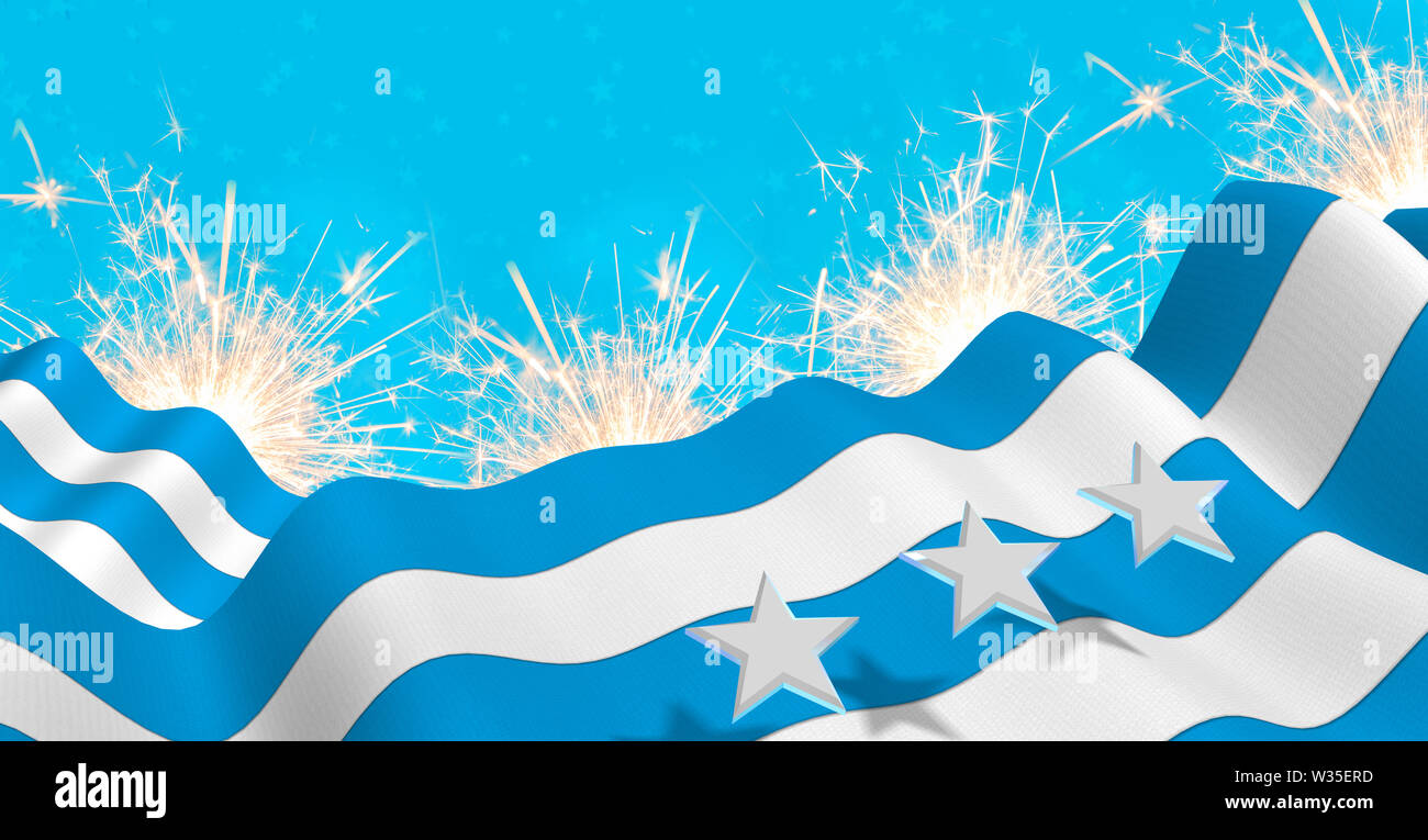 Guayaquil City Flag Of Blue And White Color Waving On A Fireworks With White Stars In Blue Background 3d Illustration Stock Photo Alamy