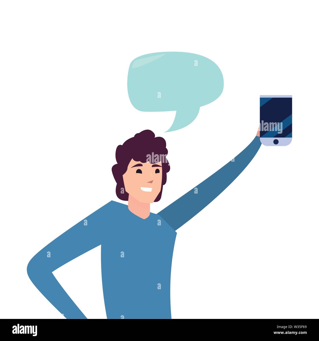man holding smartphone young happy people vector illustration Stock ...