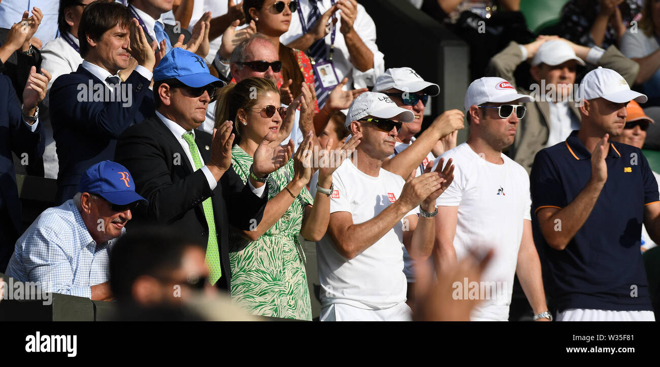 London England  12 July 2019 The Championships Wimbledon 2019 12072019 Supporters of Roger Federer (SUI) in the Players Box during Mens Semi finals Photo Roger Parker International Sports Fotos Ltd/Alamy Live News Stock Photo