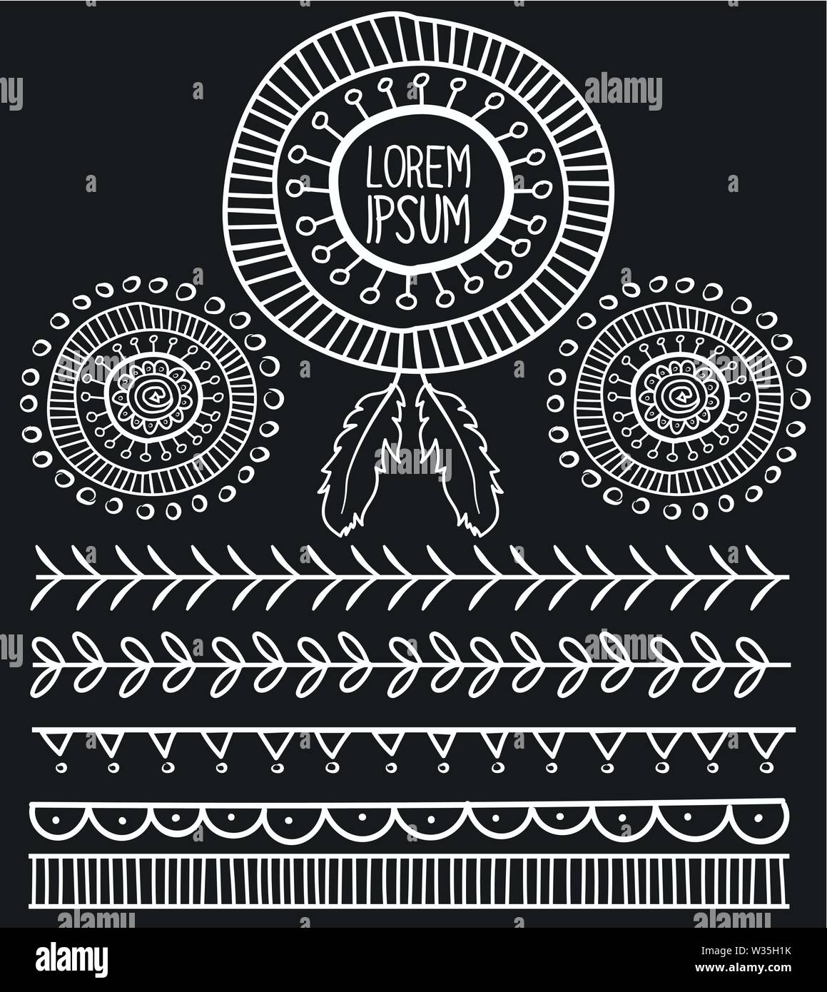 Hand drawn vector tribal elements,Boho style black Stock Vector