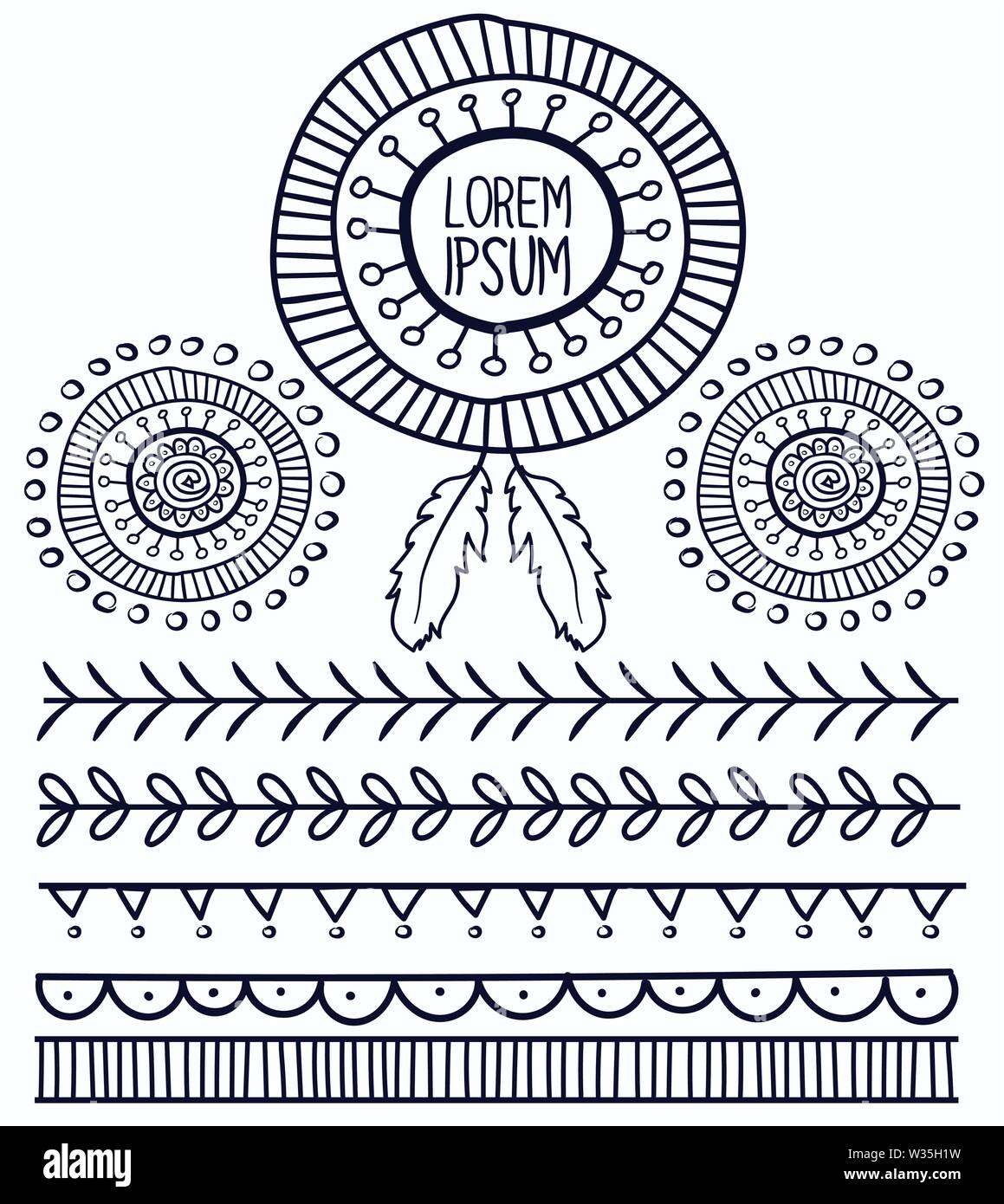 Hand drawn vector tribal elements,Boho style white Stock Vector