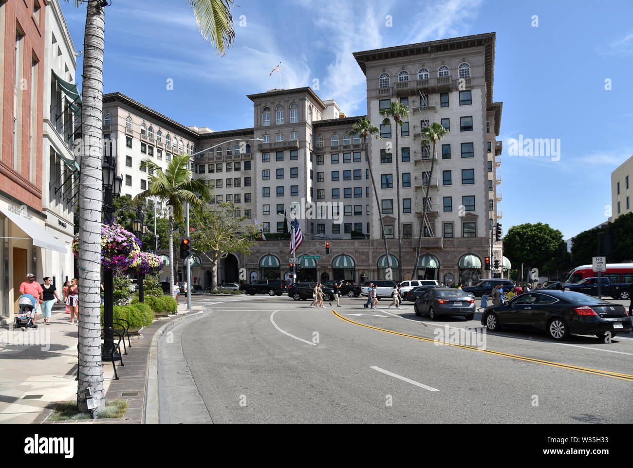 LOS ANGELES, CA/USA - July 8, 2019: The famous Beverly Wilshire Hotel seen from Rodeo Drive Stock Photo