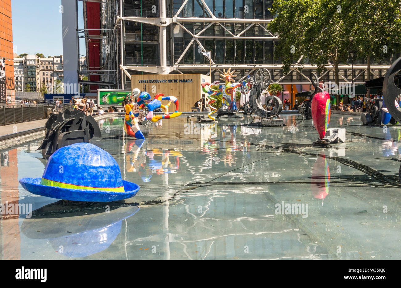 Stravinsky Fountain or Fontaine des Automates next to Centre Georges Pompidou museum,. Paris, France. Stock Photo