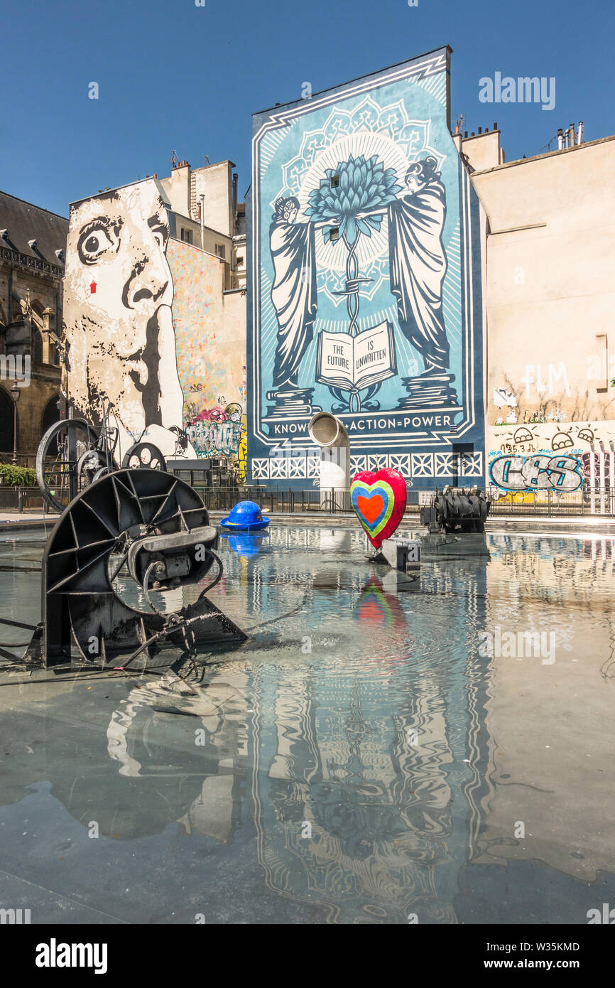 Stravinsky Fountain or Fontaine des Automates next to Centre Georges Pompidou museum,. Paris, France. Stock Photo