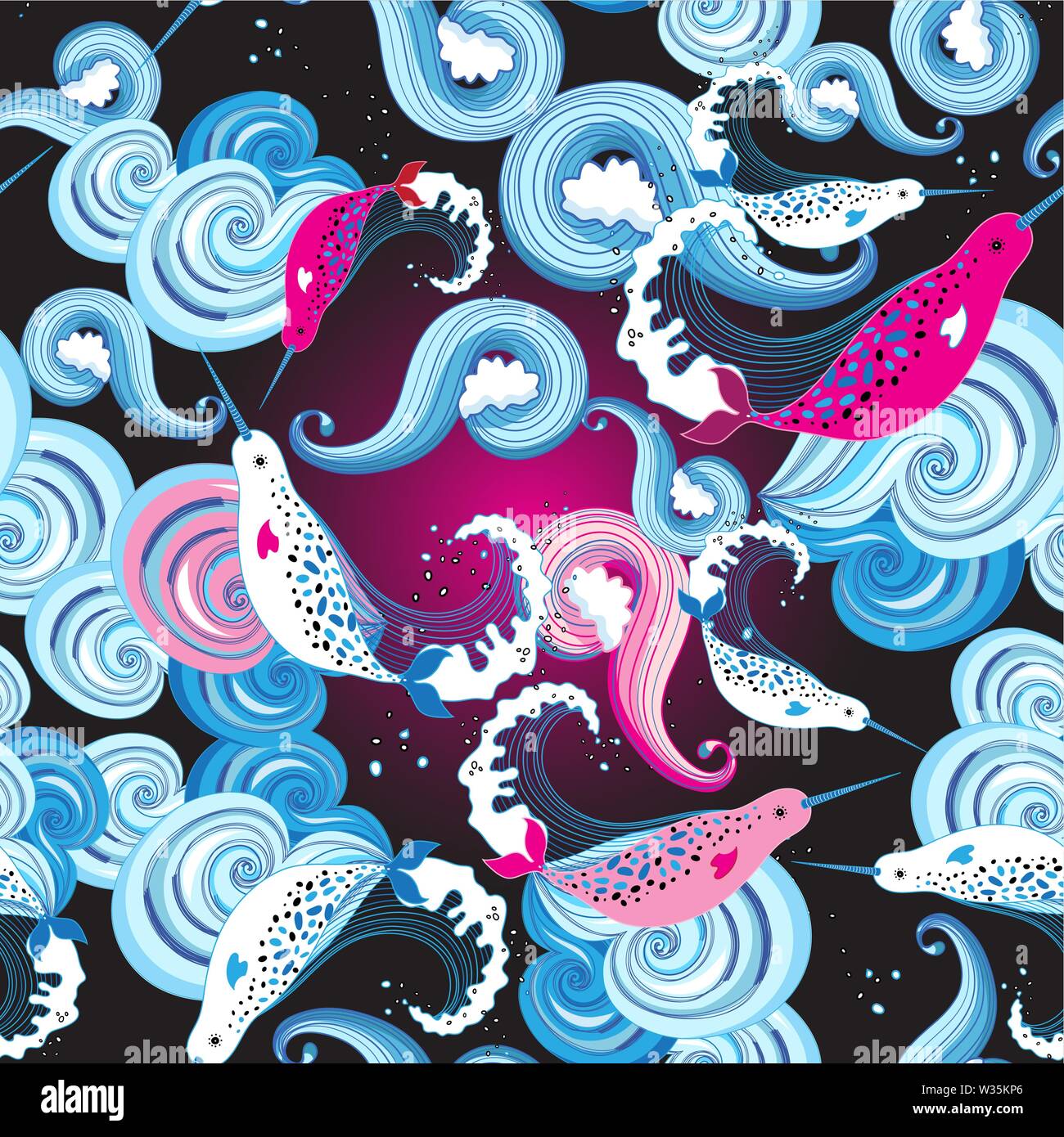 Kawaii Smiling Narwhal or Unicorn Seamless Pattern Stock Vector   Illustration of icon cartoon 217964313