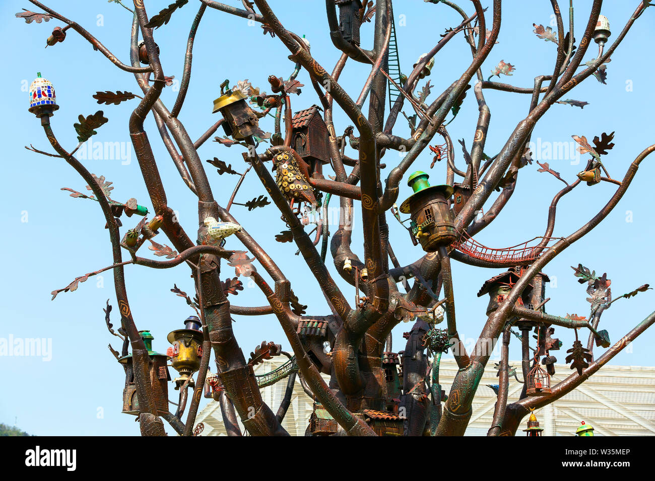 Tbilisi, Republic of Georgia - April 29, 2017: Details of sculpture Tree of Life in Europe square in Tbilisi, Georgia Stock Photo