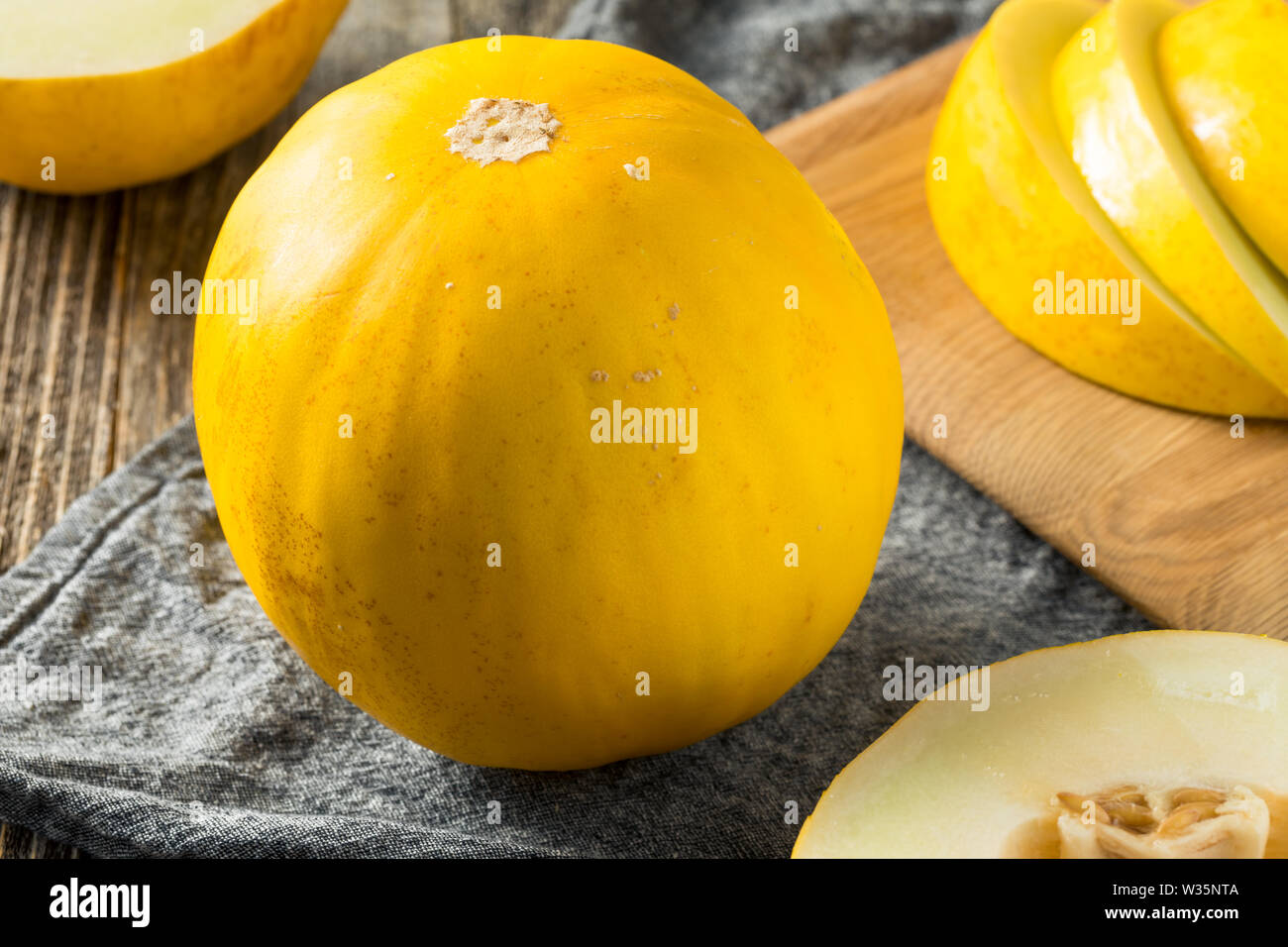 Raw Yellow Organic Canary Melon Ready to Eat Stock Photo