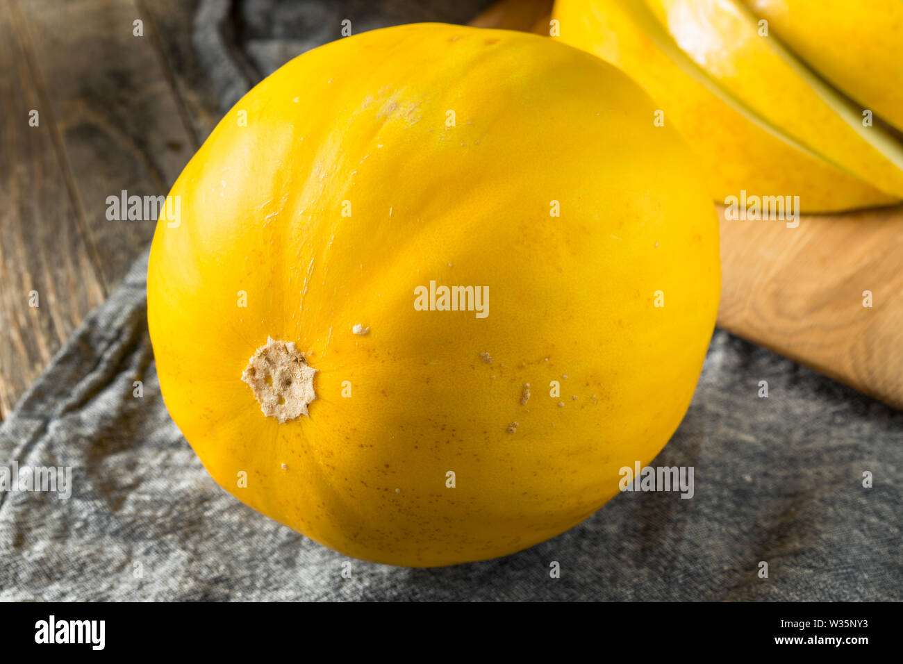Raw Yellow Organic Canary Melon Ready to Eat Stock Photo