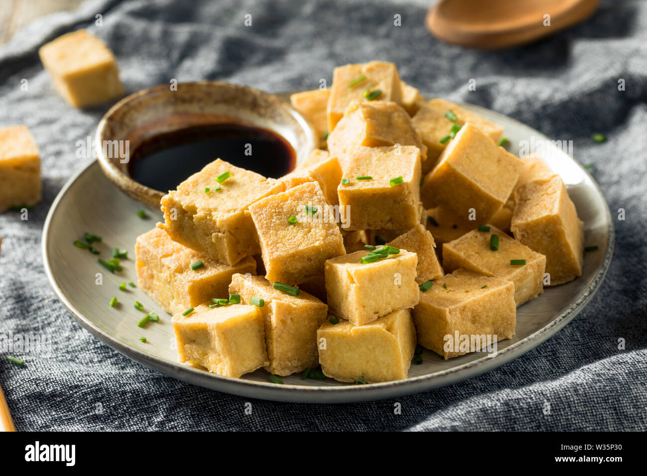 Homemade Asian Fried Tofu Cubes with Soy Sauce Stock Photo Alamy