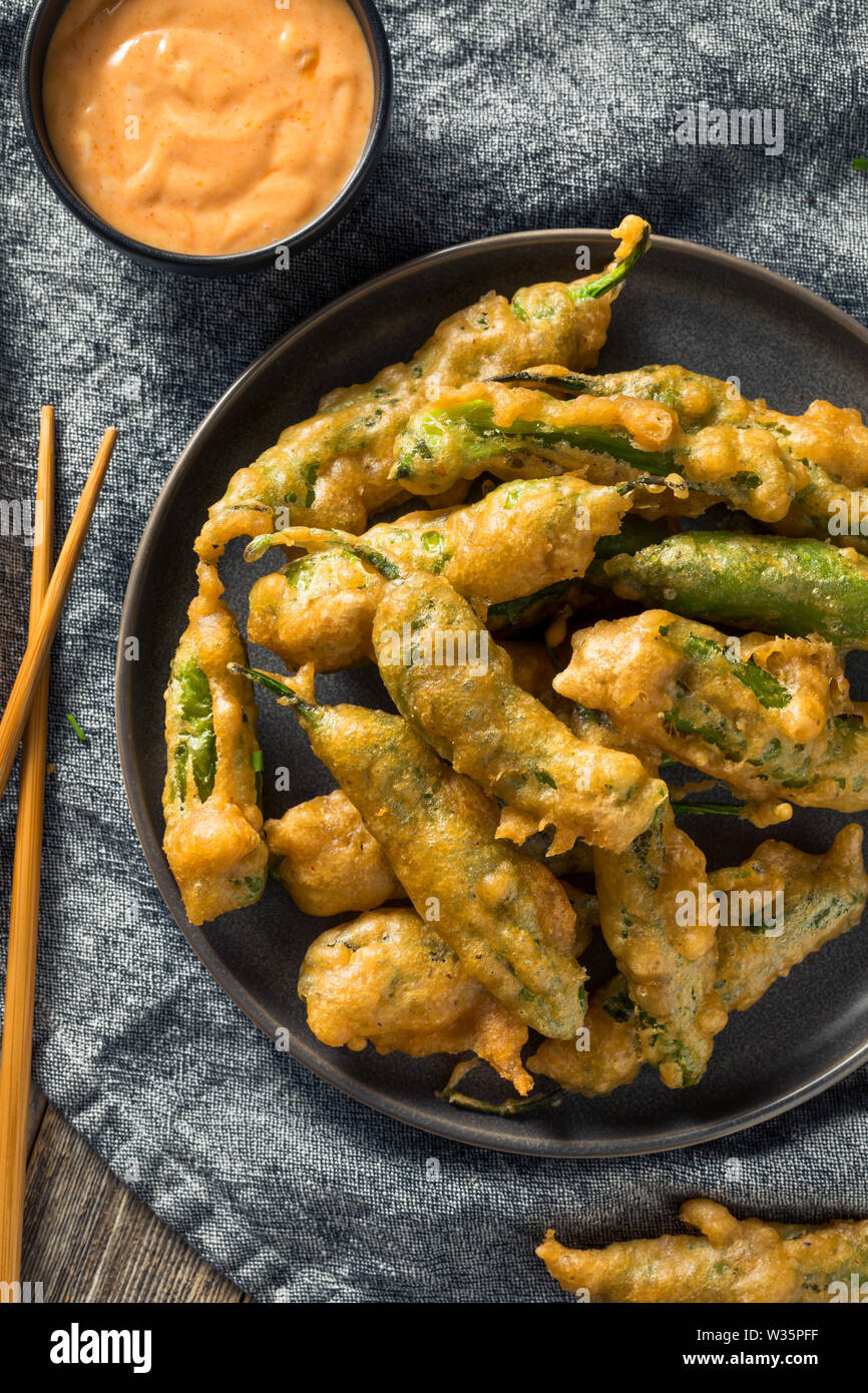 Homemade Deep Fried Shishito Peppers with Sauce Stock Photo Alamy