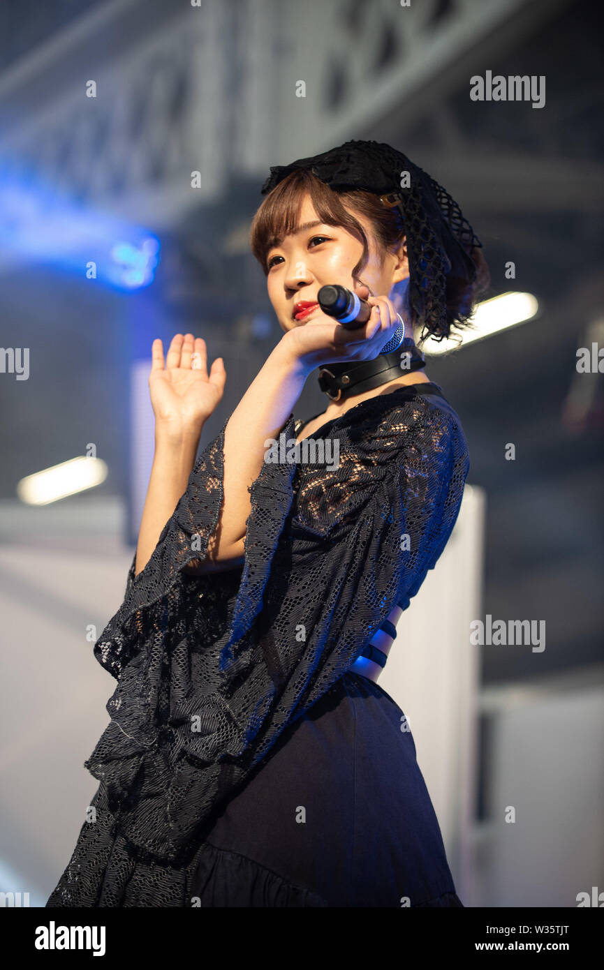 London, UK. 12th July 2019. Necronomidol  is an ultra dark Japanese idol unit based out of Tokyo, Japan,  they performing live at Hyper Japan Festival 2019 in Olympia. Credit: Quan Van/Alamy Live News Stock Photo