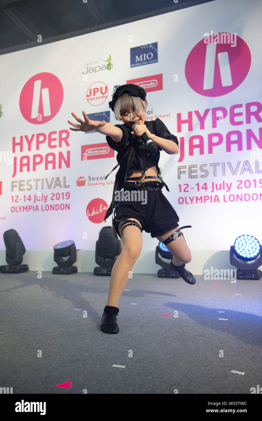 London, UK. 12th July 2019. Necronomidol  is an ultra dark Japanese idol unit based out of Tokyo, Japan,  they performing live at Hyper Japan Festival 2019 in Olympia. Credit: Quan Van/Alamy Live News Stock Photo