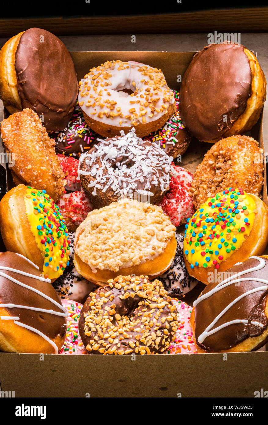 assorted donuts in paper box Stock Photo Alamy
