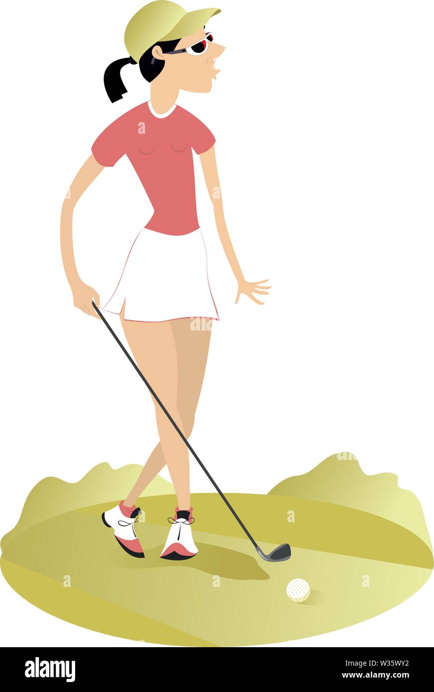 Young golfer woman on the golf course illustration Stock Vector Image & Art  - Alamy
