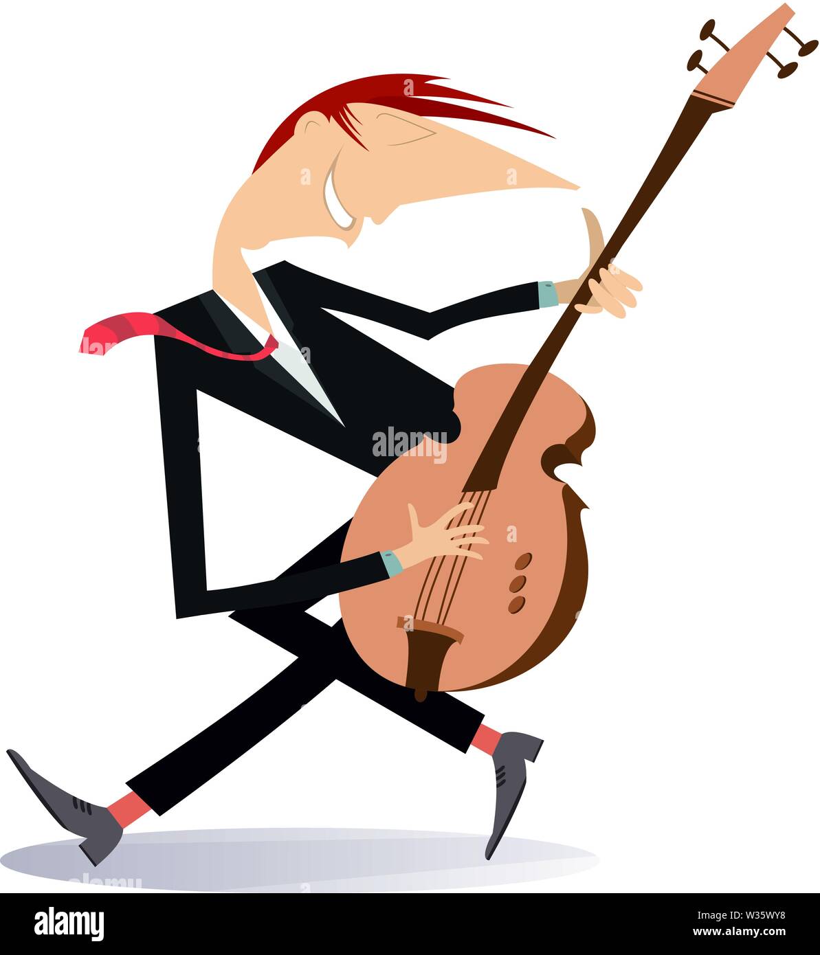 Cartoon guitar player isolated illustration. Smiling man playing guitar isolated on white Stock Vector