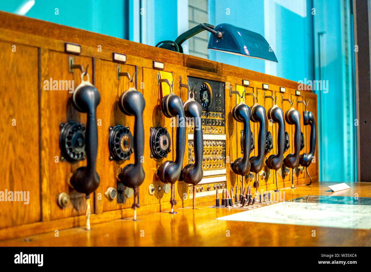 Historical telephone communication machine, Germany Stock Photo