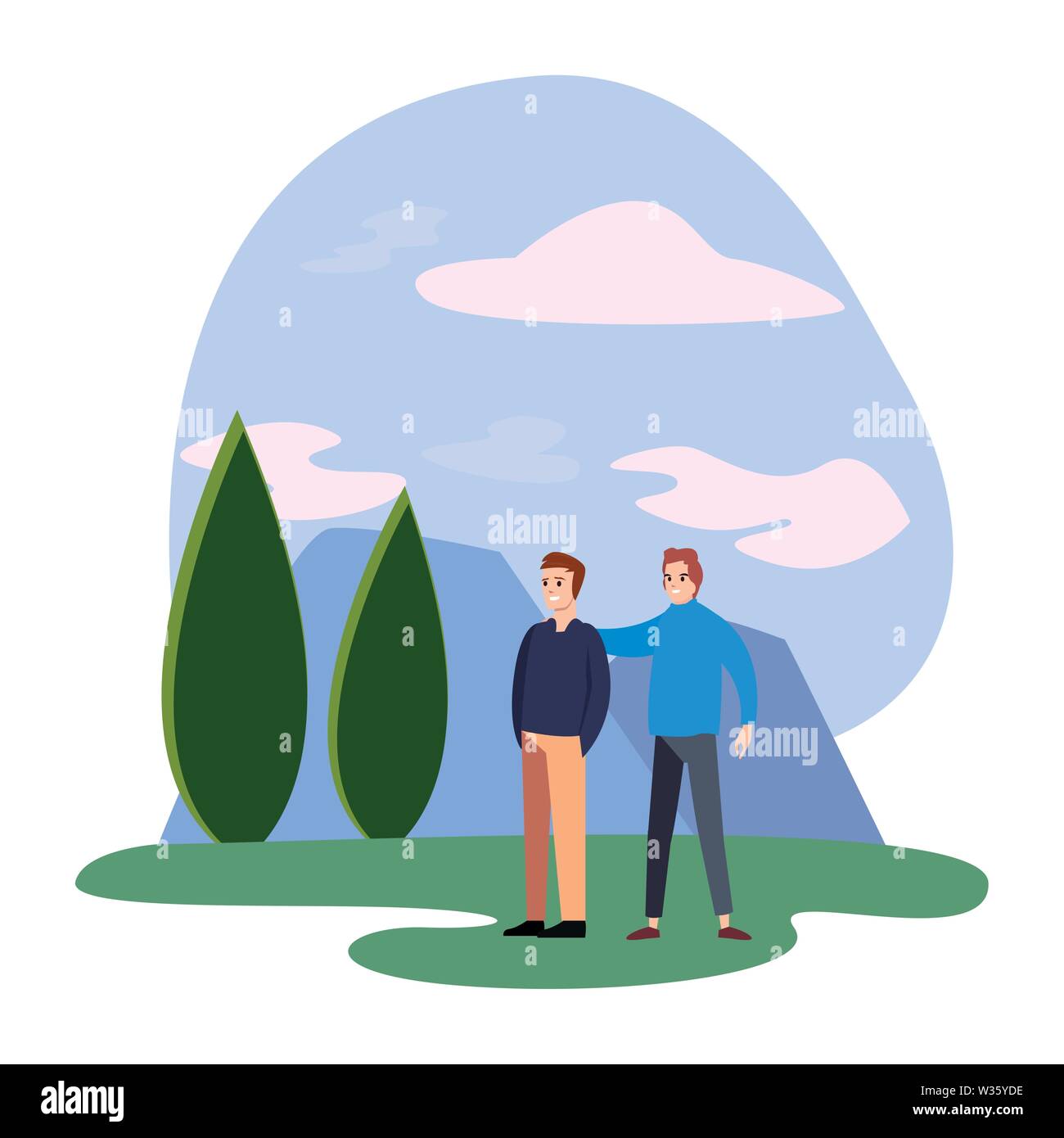 men happy young people characters outdoors vector illustration Stock ...