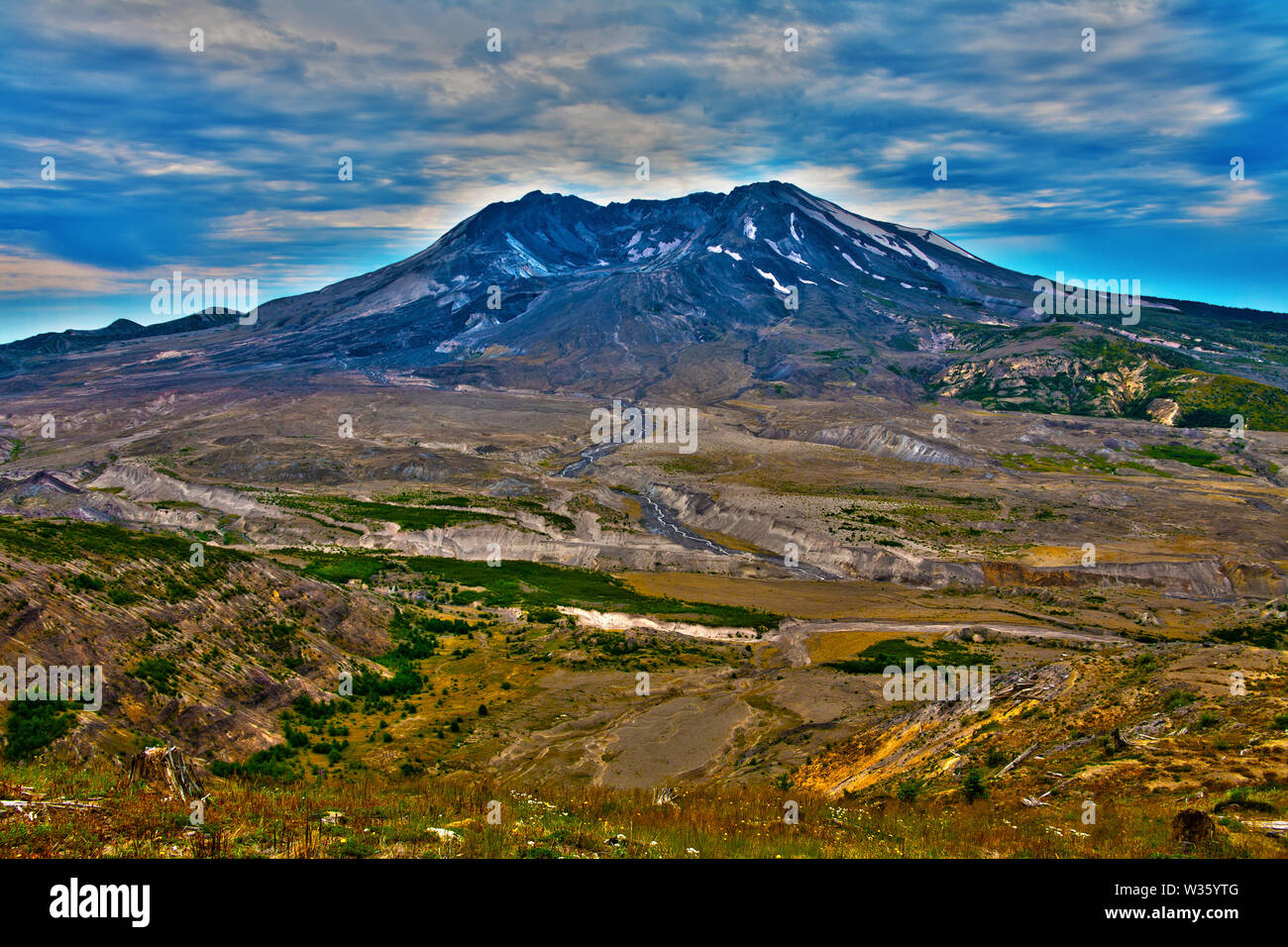 Mt St. Helen is a perfect example of how well nature does without mankind interfering, any direction, any assistance, healing occurs and will totally. Stock Photo