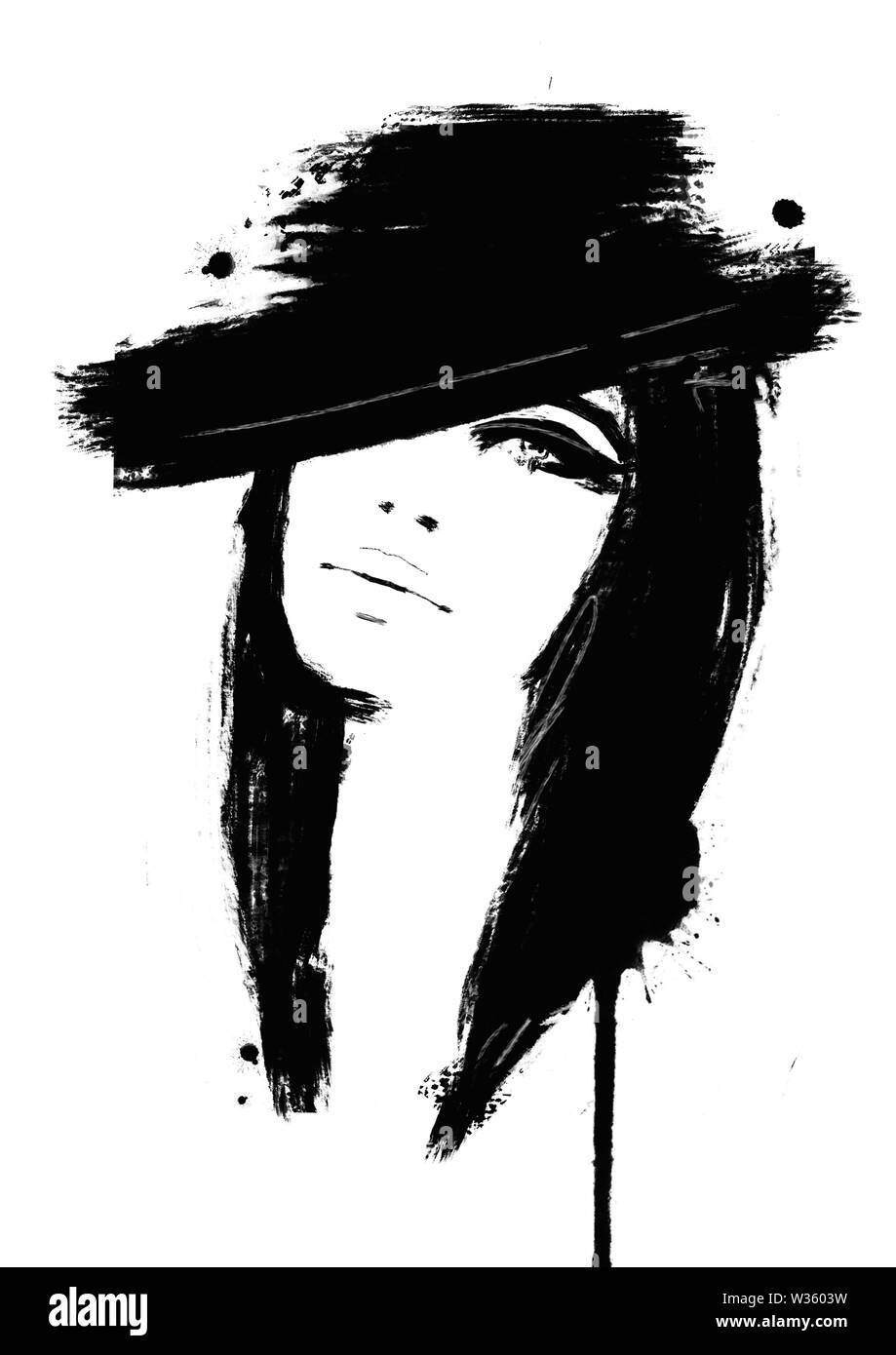 Fashion Illustration Black And White Fashion Sketch Abstract Painting Woman Fashion Background Girl With Hat Smokey Eye Face Big Brush Strokes Stock Photo Alamy